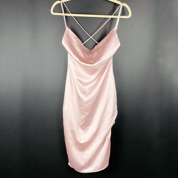 Superdown Billie Drape Midi Dress Satin Pink Slip Criss Cross Back Sz XS‎ - Picture 5 of 14